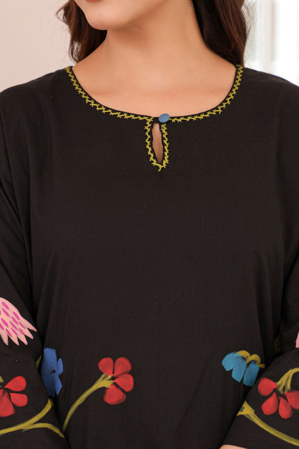 Kokko Stylish Black Printed Cotton Kurta with Pants Set | 2-Piece Outfi