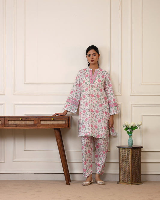 Blush Bloom Floral Cotton Kurta & Pant Set