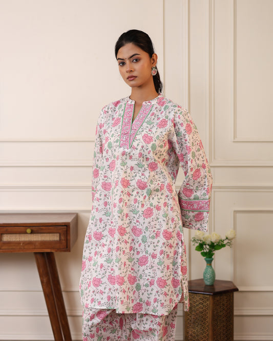 Blush Bloom Floral Cotton Kurta & Pant Set