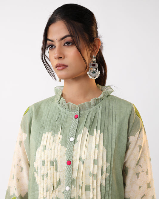 Sage Bloom Floral Printed Straight Kurta