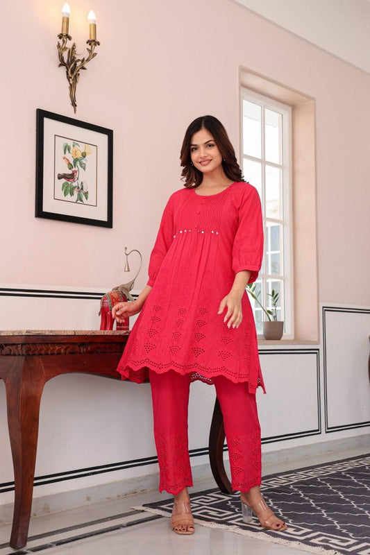 Chikankari Cotton Co-ord Set with Cutwork Details