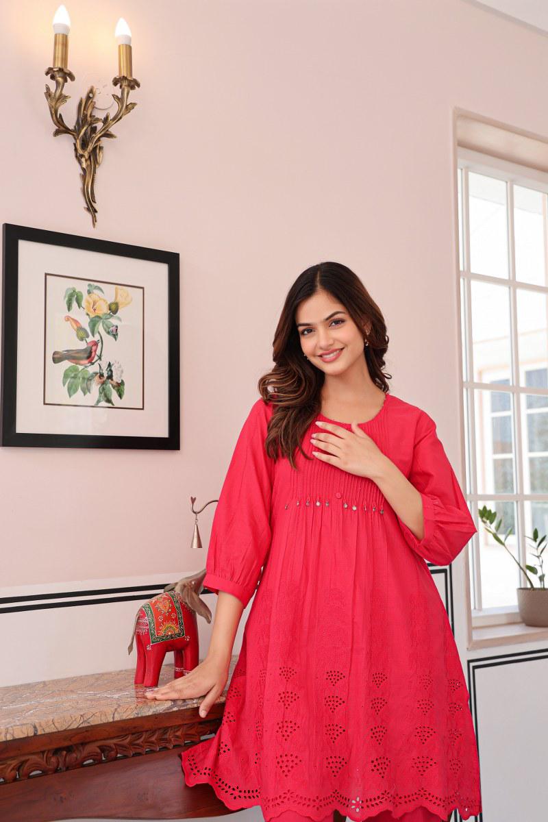 Chikankari Cotton Co-ord Set with Cutwork Details