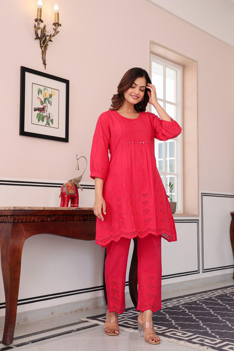 Chikankari Cotton Co-ord Set with Cutwork Details