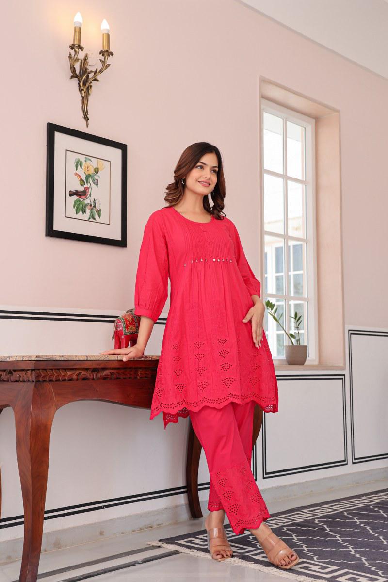 Chikankari Cotton Co-ord Set with Cutwork Details