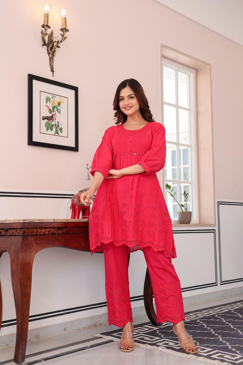 Chikankari Cotton Co-ord Set with Cutwork Details