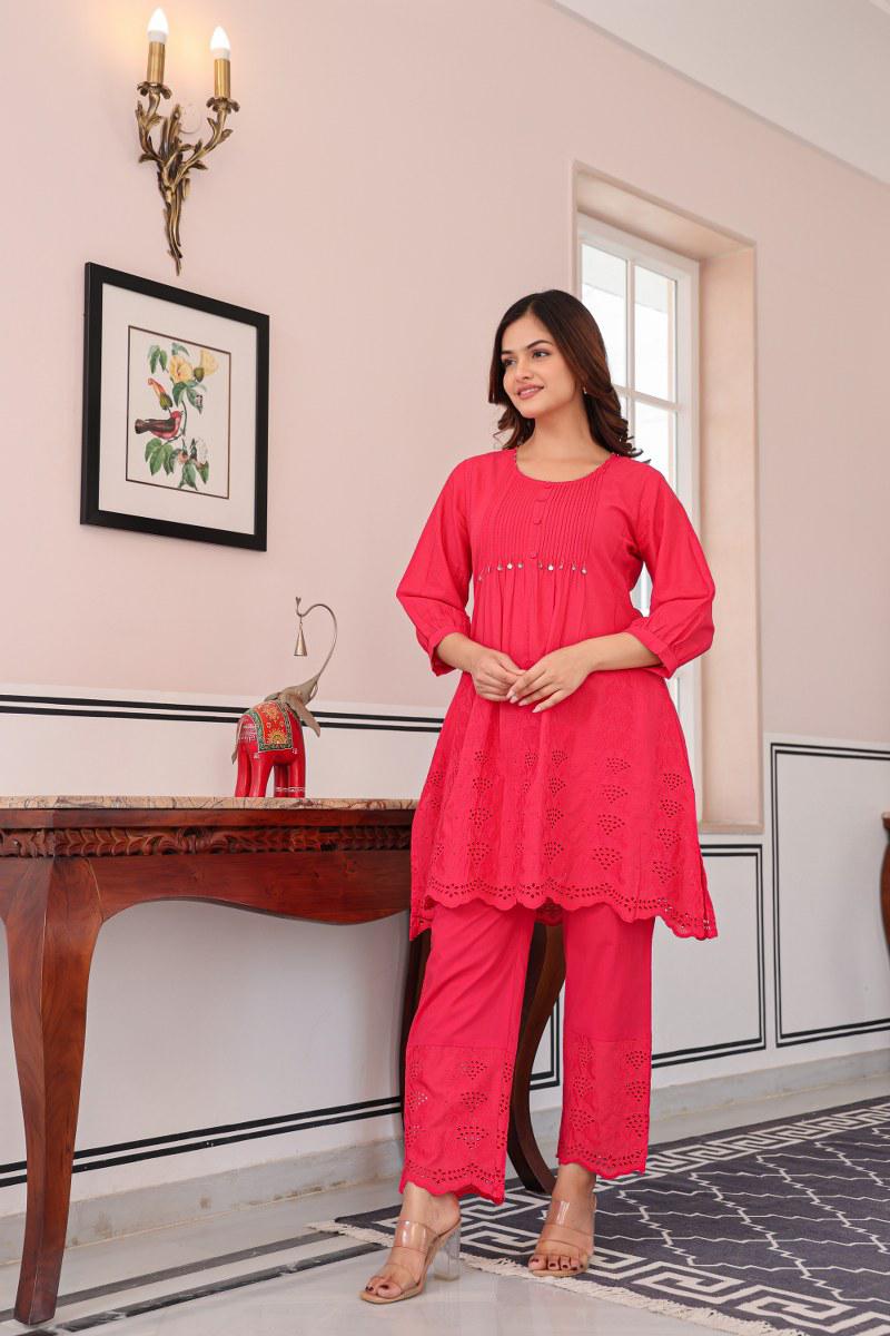Chikankari Cotton Co-ord Set with Cutwork Details