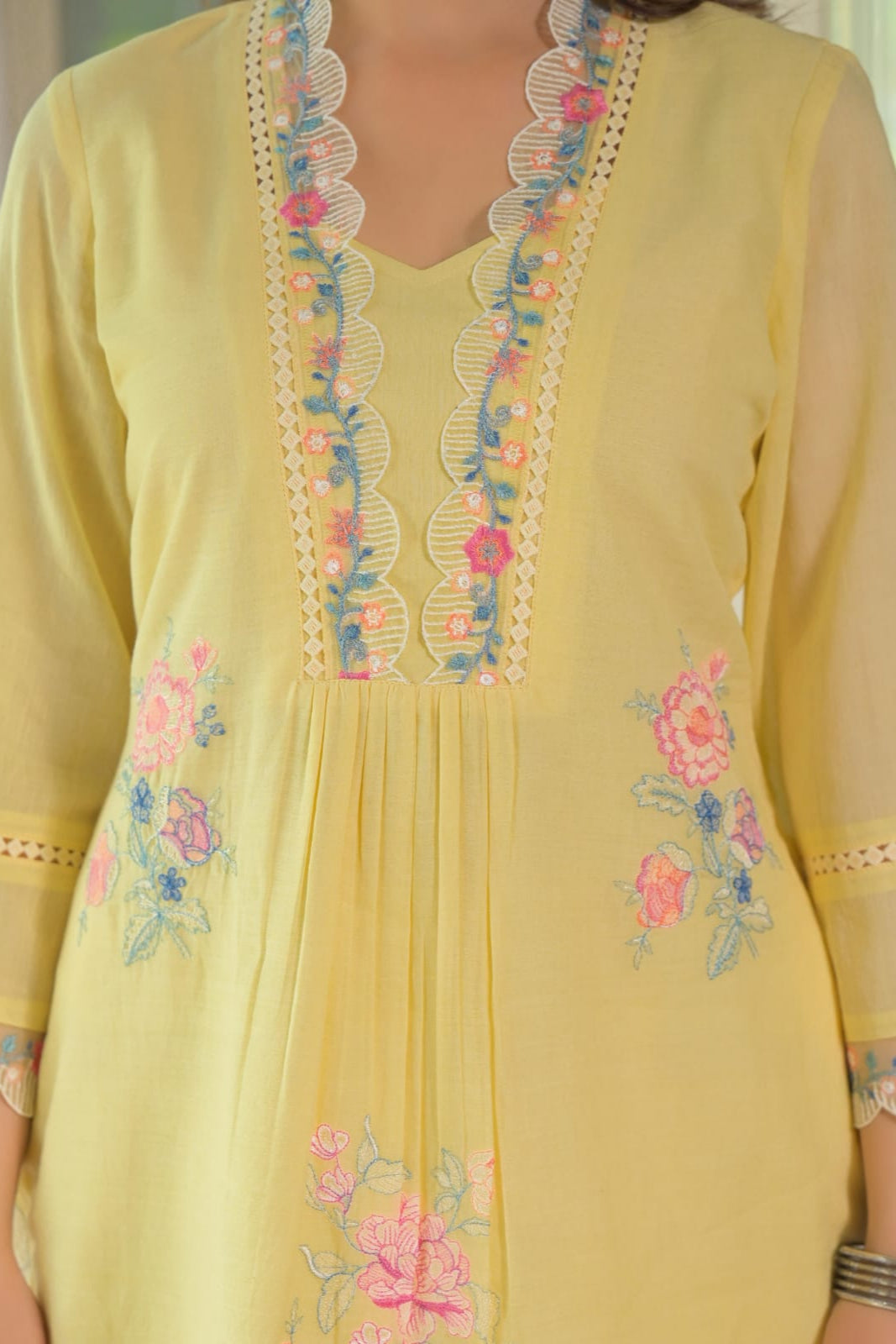 Kokko Hand-Embroidered Cotton Co-ord Set | Stylish Short Kurta with Pants
