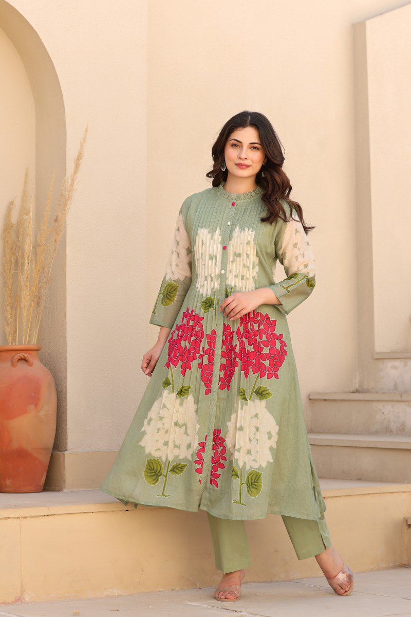 Kokko printed Mul Cotton Co-ord Set with Lining | a line Kurta with Pants