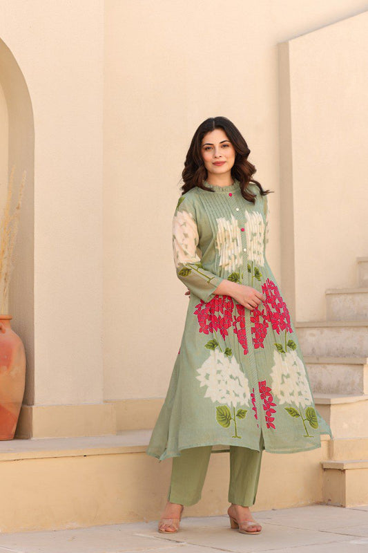 Kokko printed Mul Cotton Co-ord Set with Lining | a line Kurta with Pants