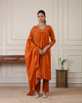 Rust Ember Embroidered Kurta Pant Set with Dupatta