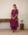 Royal Plum Embroidered Anarkali Kurta Set