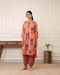 Coral Blossom Printed Cotton Kurta & Pant Set