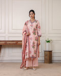 Peach Blossom Floral Kurta Pant Set with Dupatta