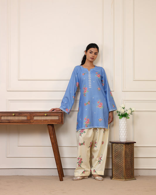 Sky Blossom Floral Kurta Pant Set