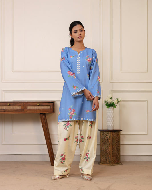 Sky Blossom Floral Kurta Pant Set