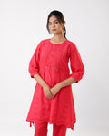Coral Bloom Embroidered Kurta Pant Set