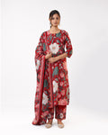 Crimson Bloom Floral Kurta Pant Set with Dupatta