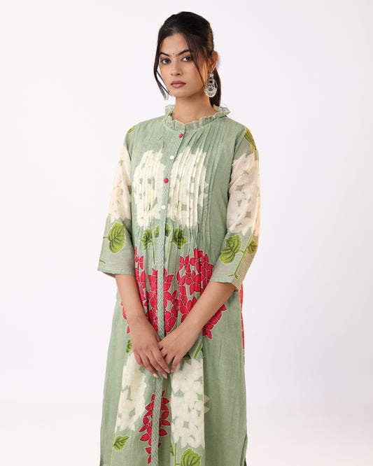 Sage Bloom Floral Printed Straight Kurta