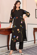 Kokko Stylish Black Printed Cotton Kurta with Pants Set | 2-Piece Outfi