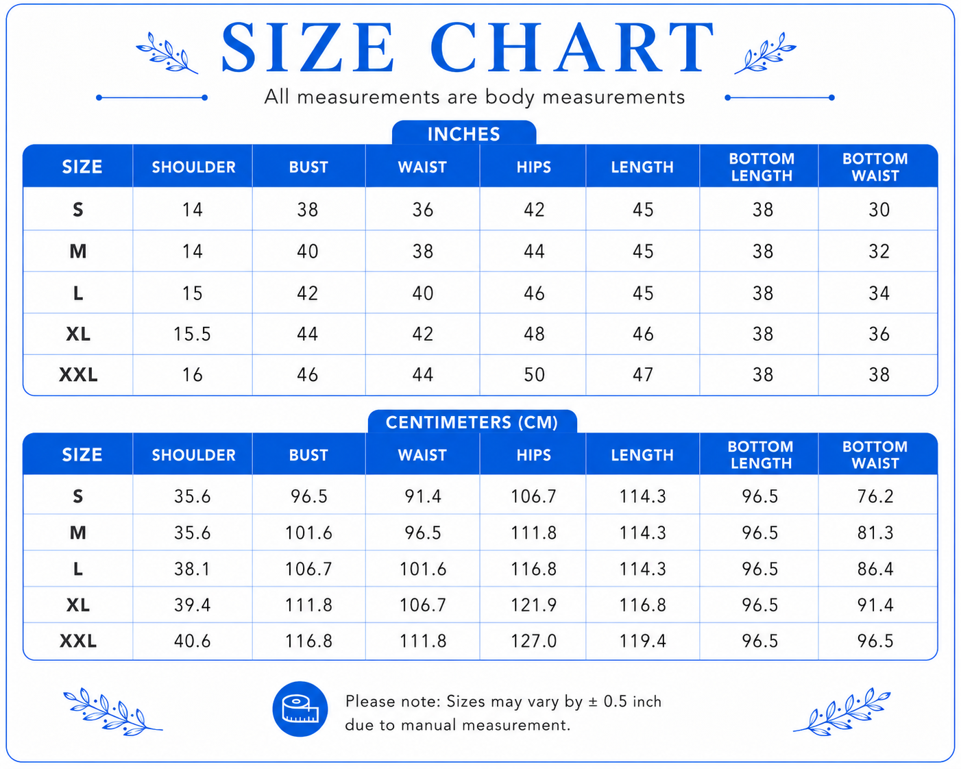 Size chart