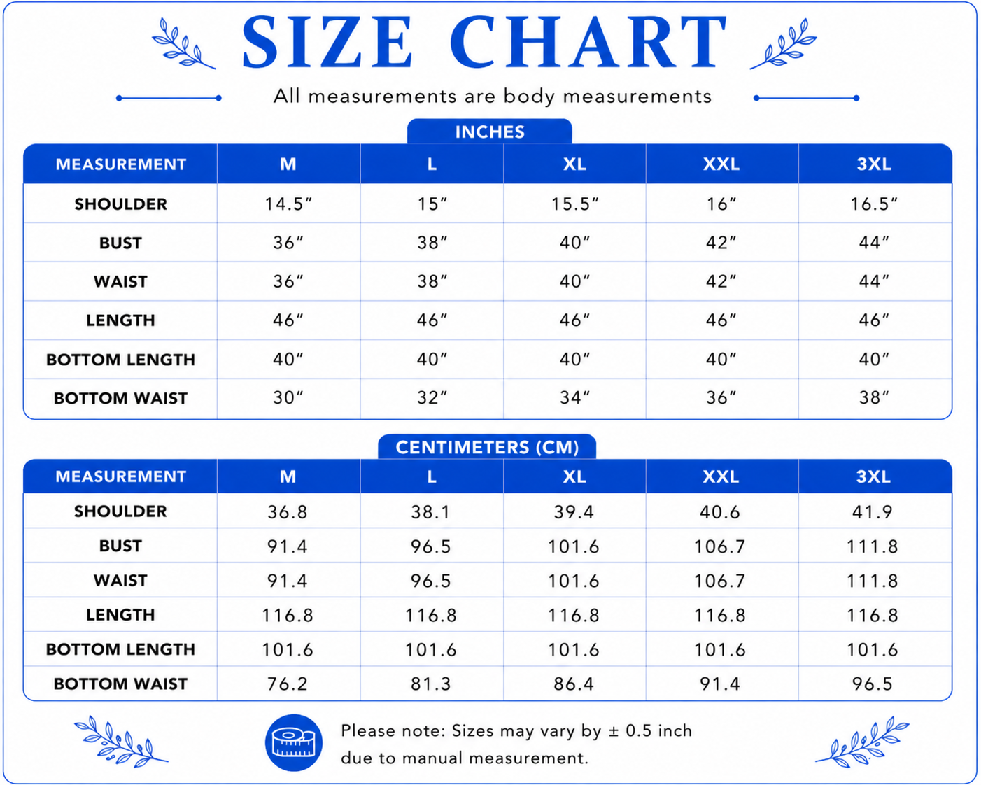 Size chart