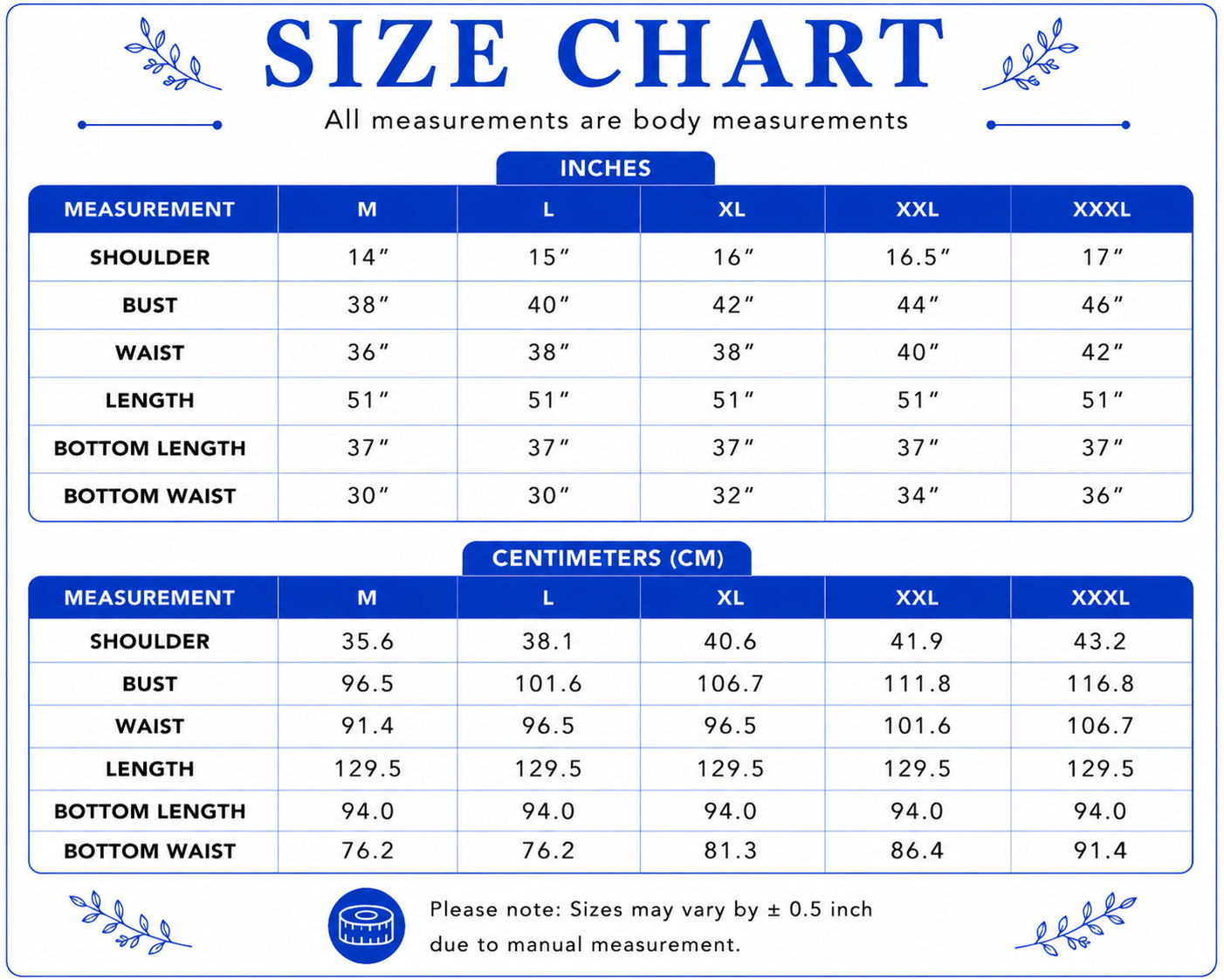 Size chart