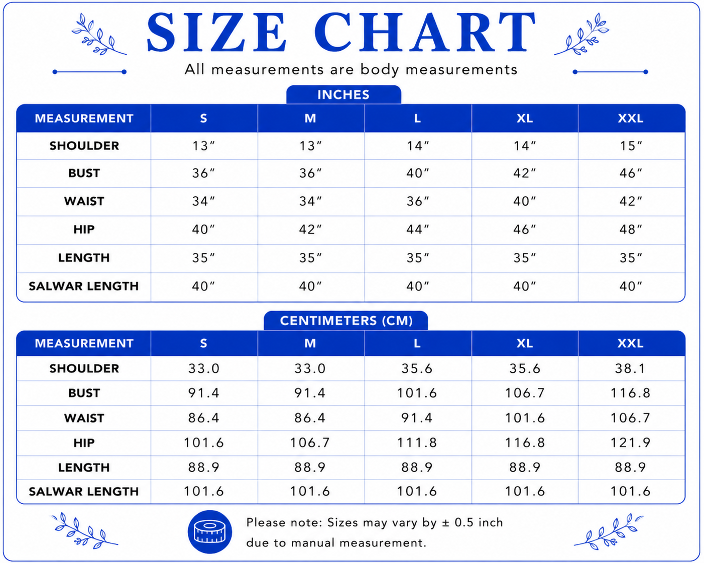 Size chart