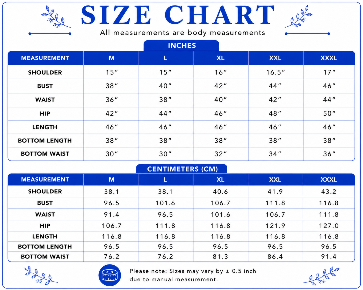 Size chart
