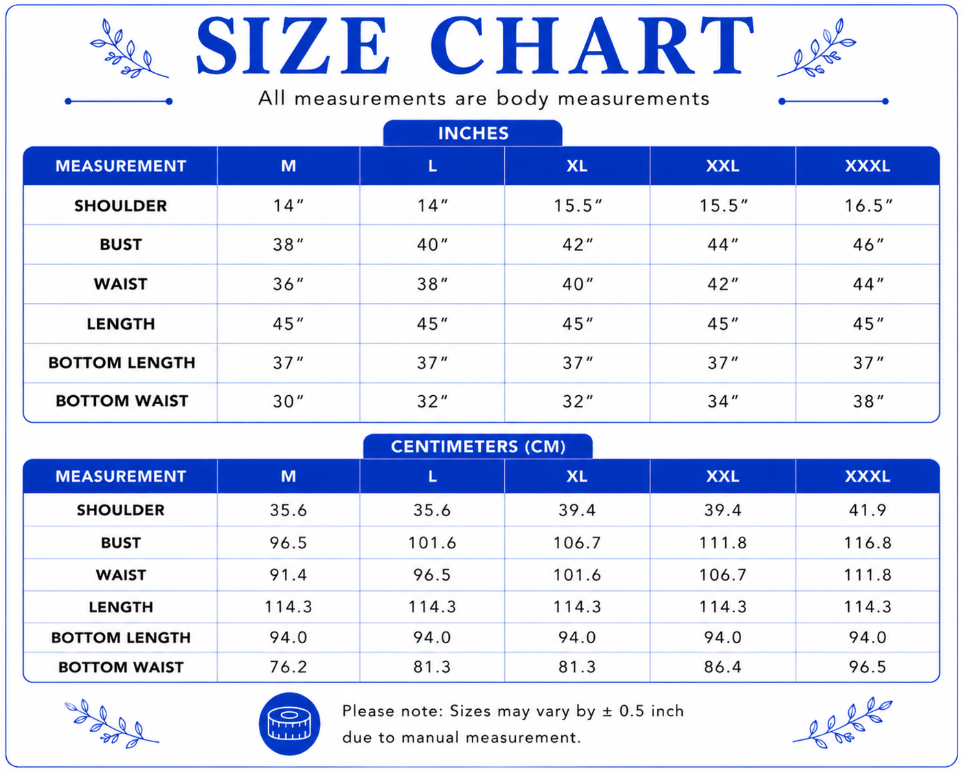 Size chart