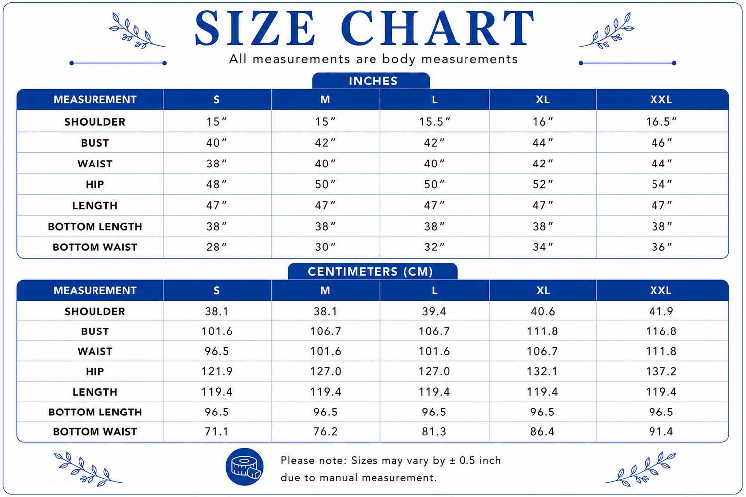 Size chart