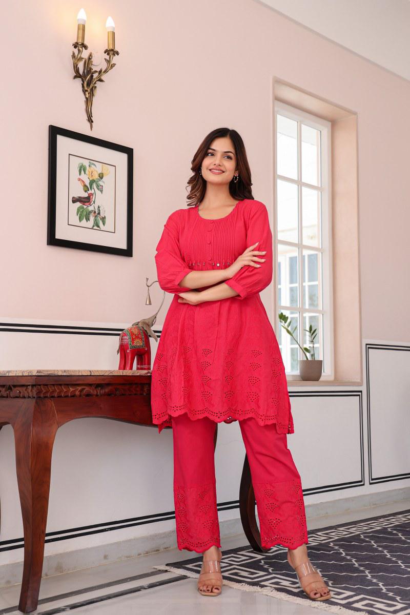 Chikankari Cotton Co-ord Set with Cutwork Details