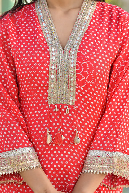 Red Printed Maslin Kurta Salwar Set | Embroidered 3-Piece Outfit