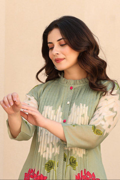 Kokko Printed Mul Cotton Co-ord Set with Lining | a line Kurta with Pants