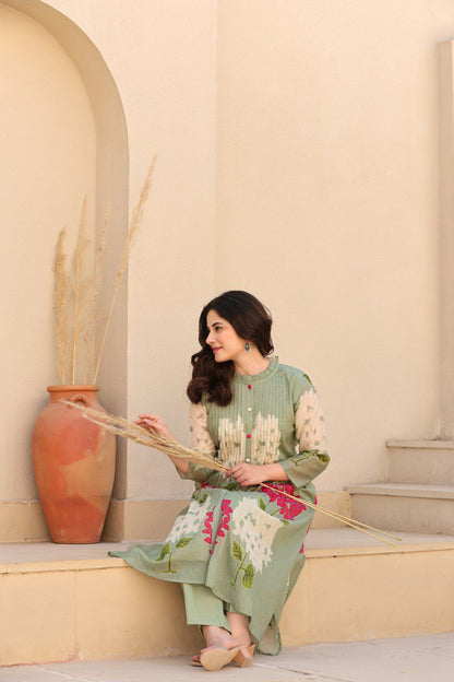 Kokko Printed Mul Cotton Co-ord Set with Lining | a line Kurta with Pants