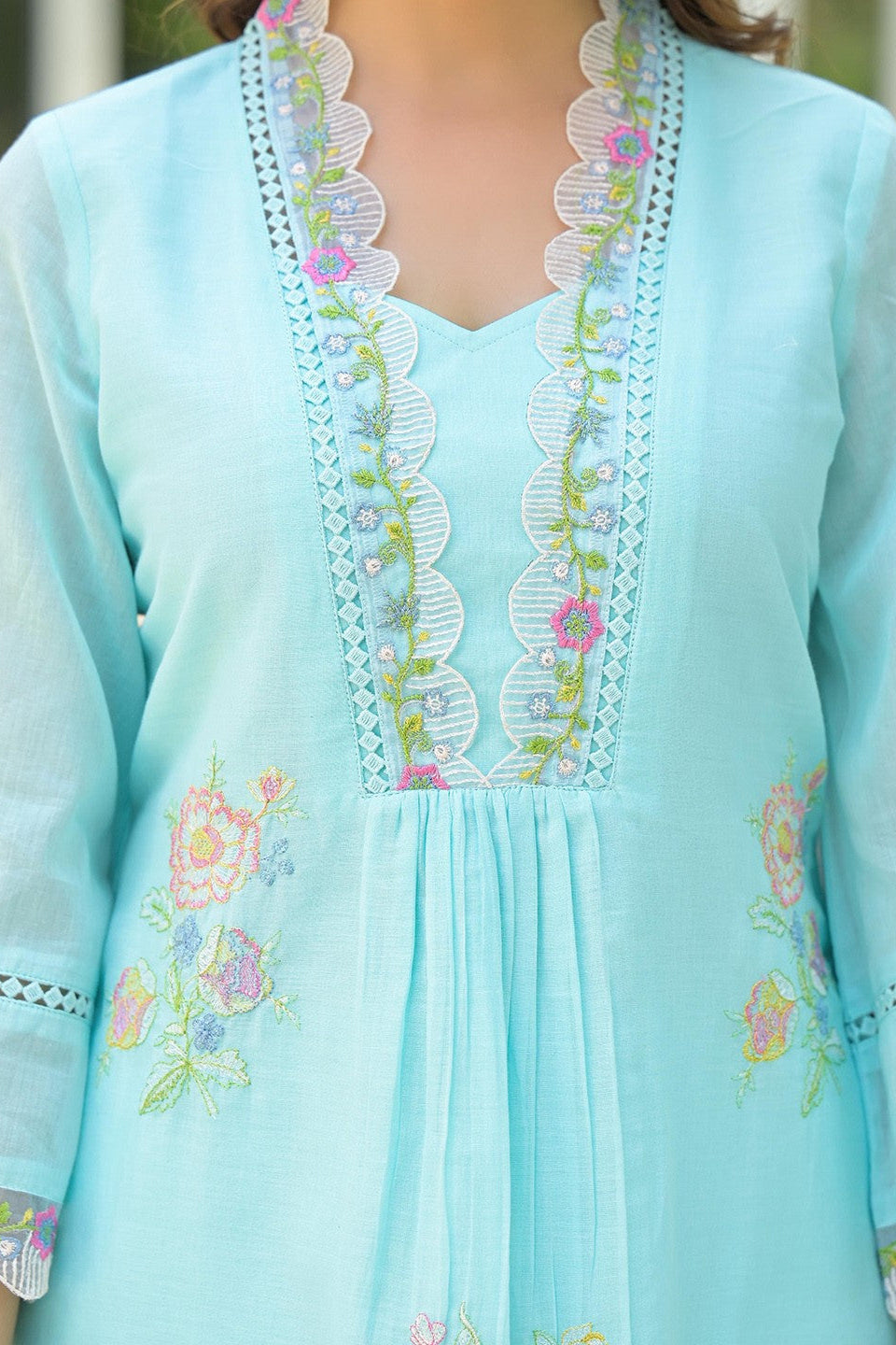 Kokko Hand-Embroidered Cotton Co-ord Set | Stylish Short Kurta with Pants