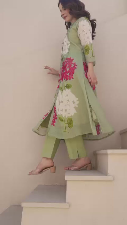 Kokko Printed Mul Cotton Co-ord Set with Lining | a line Kurta with Pants